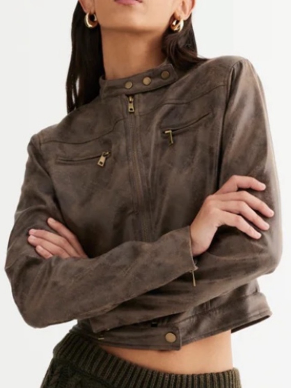 lioness faux suede moto jacket in charcoal